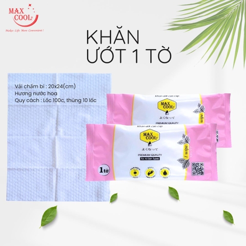 1.000 cái Khăn ướt 1 tờ  Max Cool  vải chấm bi  ( 20 x 24 cm)