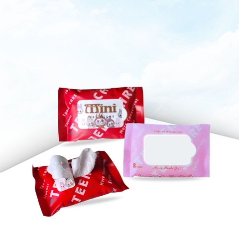 Khăn ướt Mini  8 tờ  dán Decal theo yêu cầu  bao bì  có sẵn