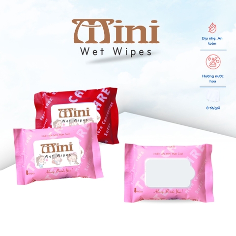 Khăn ướt Mini  8 tờ  dán Decal theo yêu cầu  bao bì  có sẵn