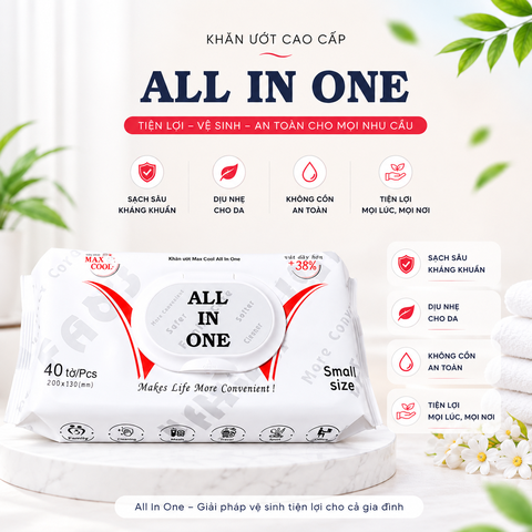 48  gói Khăn ướt Max Cool ALL IN ON Small size  ( 40tờ) - không hương