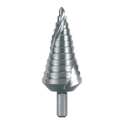 Mũi khoan bước RUKO 101060E HSS-Co5 6–37 mm với 12 bậc khoan, rãnh xoắn và chuôi 10 mm