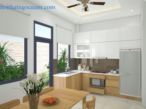 Tủ bếp gỗ công nghiệp phủ Melamine