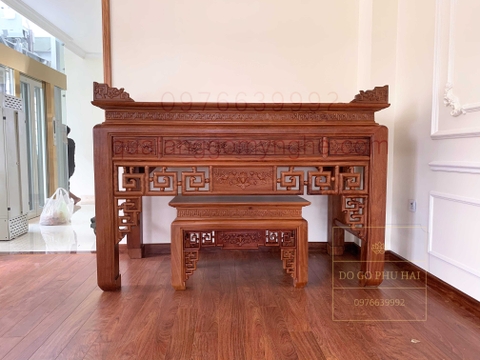 Bàn thờ án gian mẫu chạm sen gỗ gõ đỏ