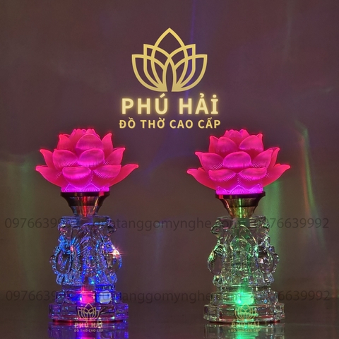 Đèn Thờ Hoa Sen 1 Bông Thân Thủy Tinh Đổi Màu