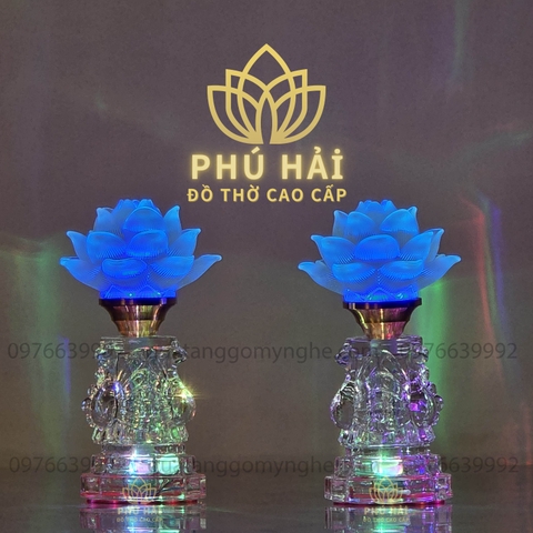 Đèn Thờ Hoa Sen 1 Bông Thân Thủy Tinh Đổi Màu