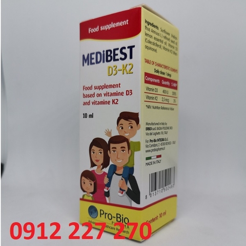 Medibest D3- K2 giúp bổ sung vitamin D3, K2 giúp trẻ tăng trưởng chiều cao