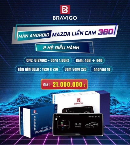 Màn hình ô tô Bravigo Mazda liền cam 360