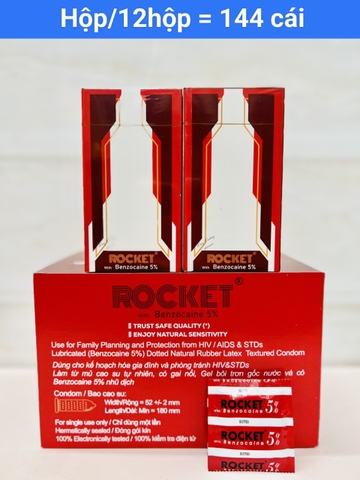 Bao cao su Rocket Hộp 12 chiếc (gai nổi + 5% benzocaine nhũ dịch)