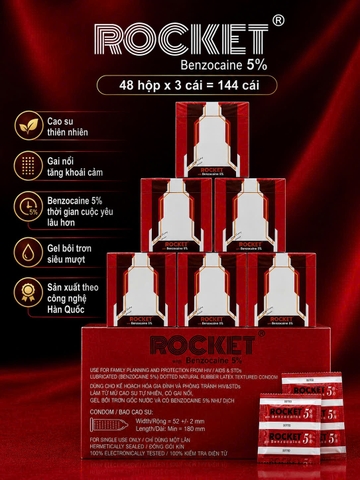 Bao cao su Rocket Hộp 3 chiếc (gai nổi + 5% benzocaine nhũ dịch)