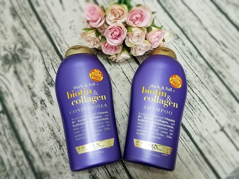 Bộ Gội Xả OGX Tím Biotin & Collagen Ngăn Rụng Tóc