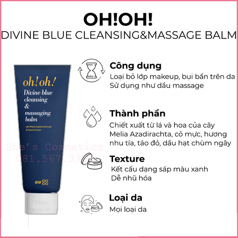Sáp Tẩy Trang Làm Sạch Sâu, Trẻ Hóa Da oh!oh! Divine Blue Cleansing & Massaging Balm