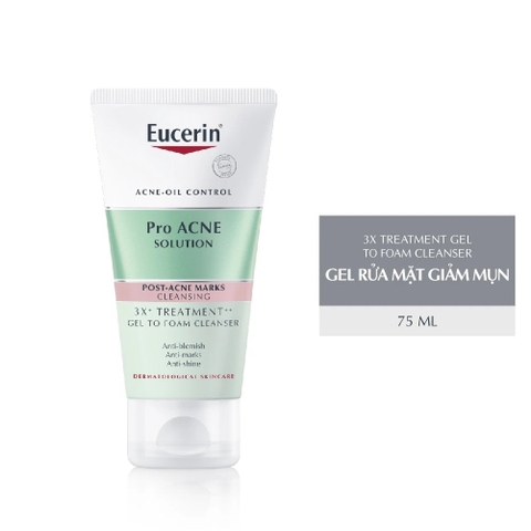 Gel Rửa Mặt Cho Da Mụn Eucerin 3X Treatment Gel To Foam Cleanser 75ml