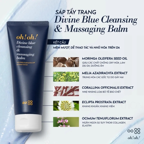 Sáp Tẩy Trang Làm Sạch Sâu, Trẻ Hóa Da oh!oh! Divine Blue Cleansing & Massaging Balm