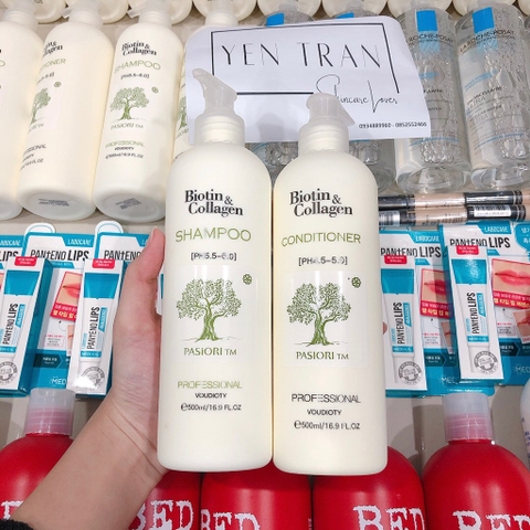 Bộ dầu gội xả Biotin Collagen Pasiori TM (Trắng)