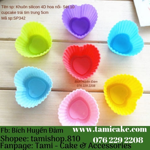 Khuôn Silicon Rau Câu Hoa Nổi - Set 10 cupcake Trái Tim trung 5cm