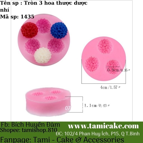 Khuôn silicon tròn 3 hoa thược dược nhỏ 1435