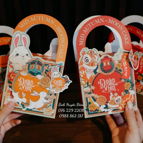 Hộp trung thu 1 bánh 125-250g Lân vui vẻ kèm sticker