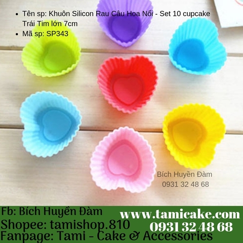 Khuôn Silicon Rau Câu Hoa Nổi - Set 10 cupcake Trái Tim lớn 7cm