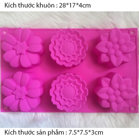 Khuôn Silicon 4D Rau Câu Hoa Nổi - Khuôn 6 Hoa Lớn