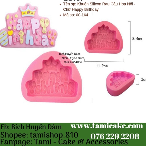 Khuôn Silicon Rau Câu Hoa Nổi - Chữ Happy Birthday