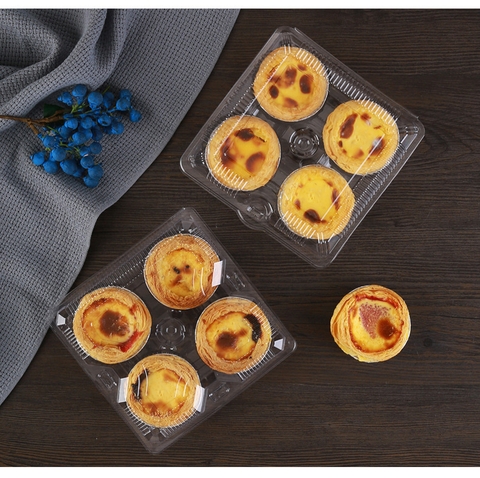 Hộp nhựa đựng 4 bánh tart trứng FJ311 17.6×18.4×4.5cm