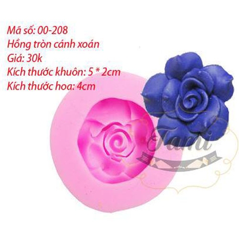 Khuôn Silicon 4D Rau Câu Hoa Nổi - Hồng Tròn Cánh Xoắn
