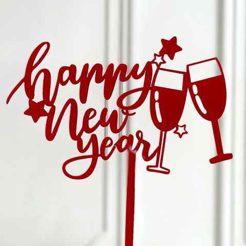 Que cắm mica chủ đề Tết/New year trang trí bánh
