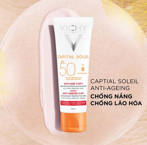 Kem chống nắng ngăn lão hóa Vichy Capital Soleil Anti-Ageing 3 in 1 SPF50 50ml