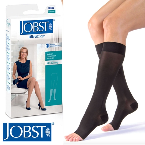 Vớ gối JOBST ULTRASHEER siêu mỏng, màu đen, hở ngón - Hỗ trợ điều trị suy giãn tĩnh mạch