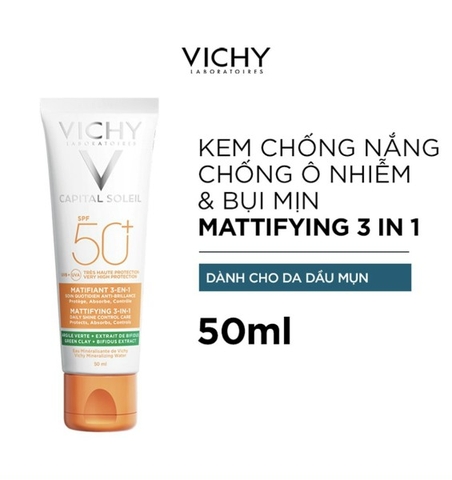 Kem chống nắng kiềm dầu Vichy Capital Soleil Mattifying 3in1 SPF50 50ml