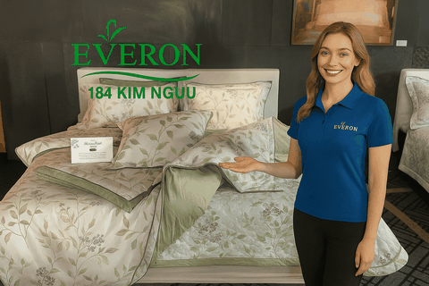Bộ chăn ga Everon phối mầu xanh trắng
