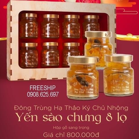 Yến sào Đông Trùng Hạ Thảo Nhộng 8 lọ VNHERBS