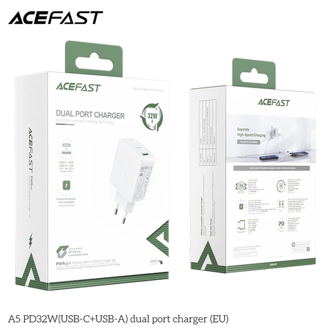 Sạc ACEFAST PD3.0 32W 2 cổng USB-C+USB-A (EU) - A5
