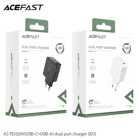 Sạc ACEFAST PD3.0 32W 2 cổng USB-C+USB-A (EU) - A5