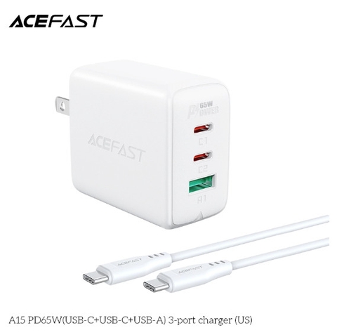 Sạc ACEFAST PD3.0 65W 3 cổng USB-C+USB-C+USB-A (US) - A13 A15