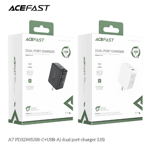 Sạc ACEFAST PD3.0 32W 2 cổng USB-C+USB-A (US) - A7