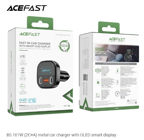 Sạc ô tô ACEFAST 101W 3 cổng 2xUSB-C + USB-A có đèn hiển thị - B5