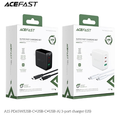 Sạc ACEFAST PD3.0 65W 3 cổng USB-C+USB-C+USB-A (US) - A13 A15