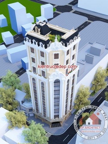 Mẫu thiết kế toà nhà Văn phòng 11 tầng đẹp  - Kiến Trúc Pháp