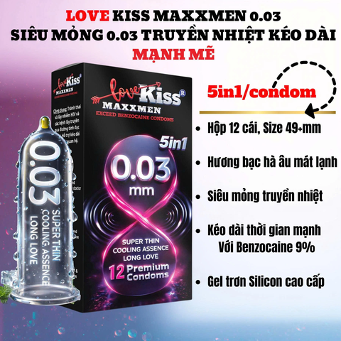 Bao cao su siêu mõng chống xuất tinh sớm Maxxmen 0.03mm