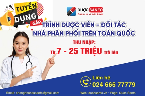 TUYỂN TRÌNH DƯỢC VIÊN, ĐỐI TÁC, NHÀ PHÂN PHỐI TRÊN TOÀN QUỐC  