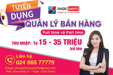 TUYỂN DỤNG QUẢN LÝ BÁN HÀNG, OTC, ETC FULL TIME, PART TIME TOÀN QUỐC ( NGÀNH DƯỢC PHẨM)