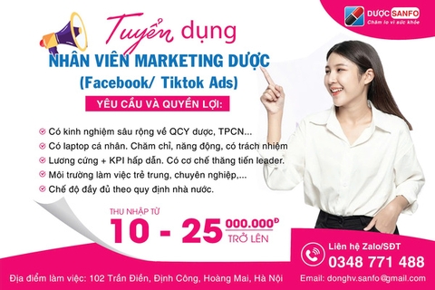 TUYỂN DỤNG NHÂN VIÊN MARKETING DƯỢC (Facebook/Tiktok Ads)
