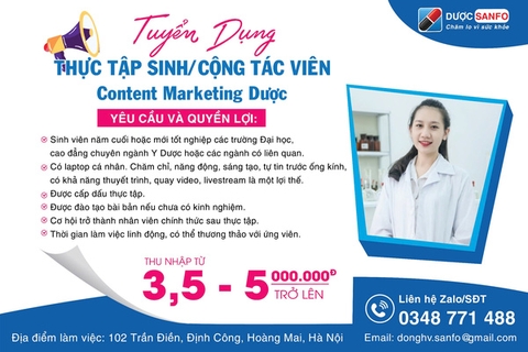 DƯỢC SANFO TUYỂN DỤNG CTV/THỰC TẬP SINH MARKETING DƯỢC