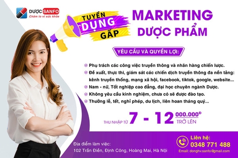 DƯỢC SANFO TUYỂN DỤNG NHÂN VIÊN MARKETING (Dược phẩm)