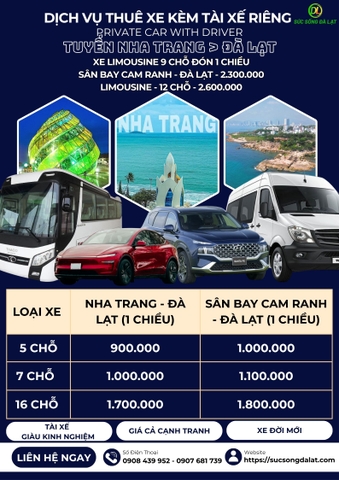 DỊCH VỤ THUÊ XE KÈM TÀI XẾ RIÊNG | NHA TRANG ↔ ĐÀ LẠT