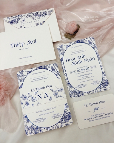 PB 448 - Thiệp họa tiết hoa xanh sang trọng, hiện đại