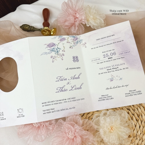 Oval 449 - Thiệp hoa nhí Vintage tím mộng mơ