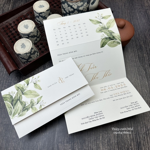 Ngang 395 - Mẫu thiệp lá xanh nhẹ nhàng, hiện đại