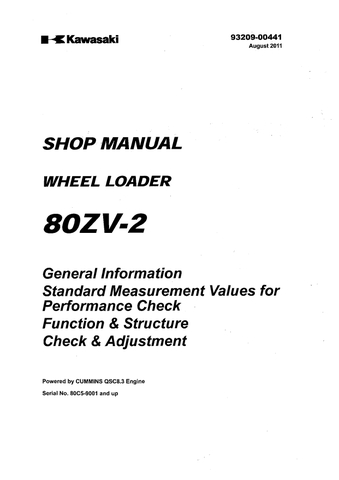 WHEEL LOADER SHOP MANUAL 80ZV Powered BY CUMMINS QSC8.3 ENGINE